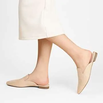 Ankis Mules for Women Flats -Beige Womens Mules Flats Comfortable Pointed Toe Mules for Women Slip on