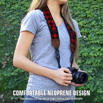 USA Gear TrueSHOT Neck Strap Neoprene Camera Straps - Padded Camera Strap, Pockets, and Quick Releas...