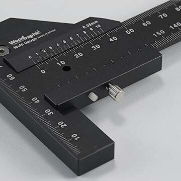 Woodraphic 8 inch Signature Professional Digital Caliper Measuring Tool with Dual Function Scriber Gauge - All-in-One Aluminum Steel Framing Tool for Precision Measurement and Marking in Carpentry