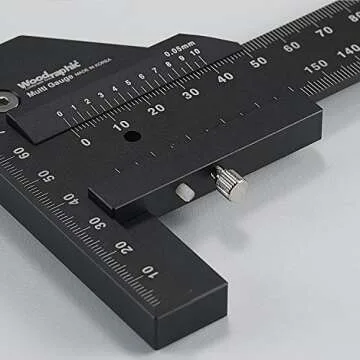 Woodraphic 8 inch Signature Professional Digital Caliper Measuring Tool with Dual Function Scriber Gauge - All-in-One Aluminum Steel Framing Tool for Precision Measurement and Marking in Carpentry
