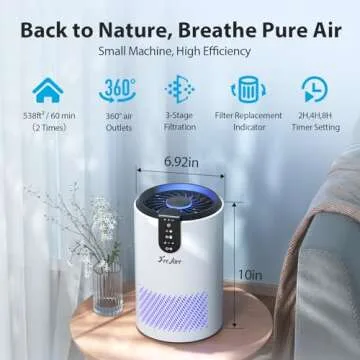 FreAire air purifier Room Up to 538 Ft²/h, HEPA Air Cleaner 3-in-1 Filter Pet Hair, Pollen, Smoke, Dust, Portable Air Purifier with Sleep Mode, Timer For Bedroom Office for Home