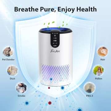 FreAire air purifier Room Up to 538 Ft²/h, HEPA Air Cleaner 3-in-1 Filter Pet Hair, Pollen, Smoke, Dust, Portable Air Purifier with Sleep Mode, Timer For Bedroom Office for Home