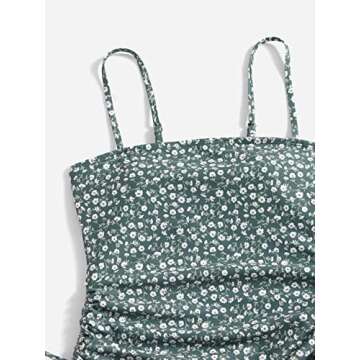 Floerns Women's Floral One Piece Swimsuit Tummy Control Scoop Neck Drawstring Monokini Bathing Suit Swimwear Dark Green