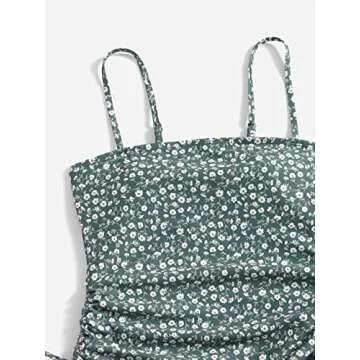 Floerns Women's Floral One Piece Swimsuit Tummy Control Scoop Neck Drawstring Monokini Bathing Suit Swimwear Dark Green