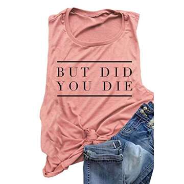 AIMITAG But Did You Die Muscle Tank Top Women Workout Tank Vacation Shirt Casual Letters Print Sleev...
