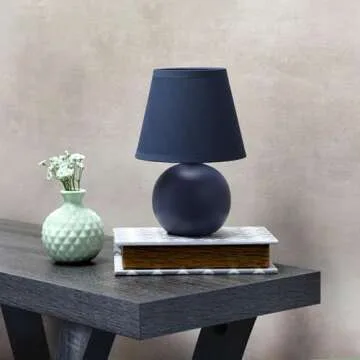 Simple Designs LT2008-BLU Mini Ceramic Globe Table Lamp with Matching Fabric Shade, Blue