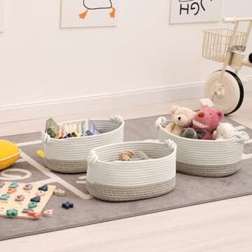 GRANNY SAYS Storage Baskets, Woven Baskets for Storage, Cotton Rope Baskets, Toy Storage Organizer, Storage Bins for Shelves, Small Storage Bins, Khaki, 3-Pack