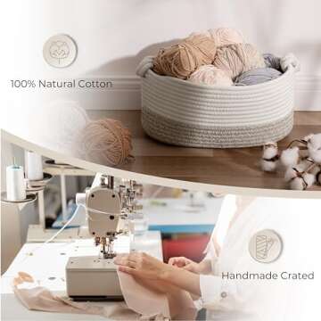 GRANNY SAYS Storage Baskets, Woven Baskets for Storage, Cotton Rope Baskets, Toy Storage Organizer, Storage Bins for Shelves, Small Storage Bins, Khaki, 3-Pack