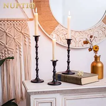 Nuptio Antique Black Candle Holders Set of 6 for Events