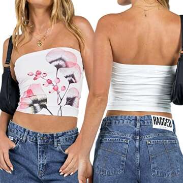 Fernvia Women Y2K Strapless Tube Tops Off Shoulder Sleeveless Backless Bustier Crop Tops Slim Fit Corset Vest Tops Streetwear (C White Lotus, S)