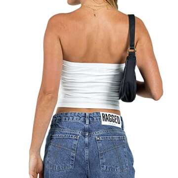 Fernvia Women Y2K Strapless Tube Tops Off Shoulder Sleeveless Backless Bustier Crop Tops Slim Fit Corset Vest Tops Streetwear (C White Lotus, S)