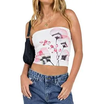Fernvia Women Y2K Strapless Tube Tops Off Shoulder Sleeveless Backless Bustier Crop Tops Slim Fit Corset Vest Tops Streetwear (C White Lotus, S)