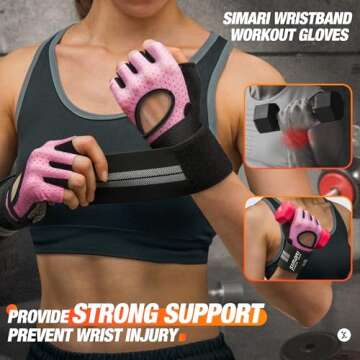 SIMARI Breathable Workout Gloves for Women Men, Padded Weight Lifting Gloves with Wrist Wraps Support, Full Palm Protection, Grip for Gym Training, Fitness, Weightlifting, Exercise Fingerless Pink