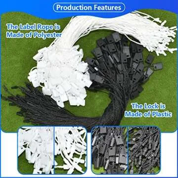 1000Pcs 7inch Hang Tag String Snap Lock Pin Loop Fastener Hook Ties Easy and Fast to Attach for Clothing Tags Retail Store Price Tag Shoes Snap Lock Luggage Label DIY Crafts (Black+White)