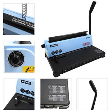 Rayson TD-132 Wire Binding Machine, 32-Hole Spiral Coil Binder, 3:1 Pitch, Punches 12 Sheets, Binds ...