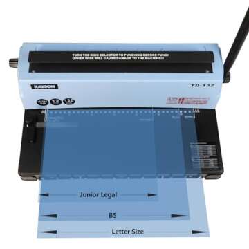 Rayson TD-132 Wire Binding Machine, 32-Hole Spiral Coil Binder, 3:1 Pitch, Punches 12 Sheets, Binds up to 120 Sheets, Sturdy Metal Construction