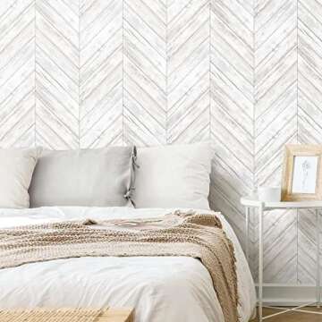 RoomMates White Herringbone Wood Boards Wallpaper Peel and Stick