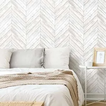 RoomMates White Herringbone Wood Boards Wallpaper Peel and Stick