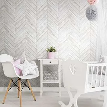 RoomMates White Herringbone Wood Boards Wallpaper Peel and Stick