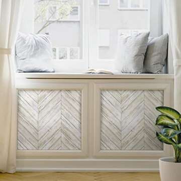 RoomMates White Herringbone Wood Boards Wallpaper Peel and Stick