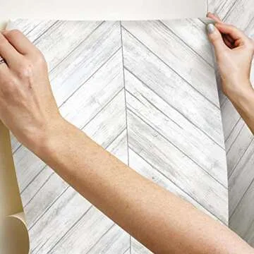 RoomMates White Herringbone Wood Boards Wallpaper Peel and Stick