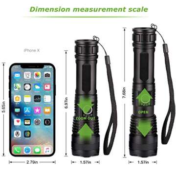YXQUA LED Flashlights, 10000 Lumen Super Bright Tactical Flashlight, Rechargeable Flash Light, 5 Modes Zoomable Waterproof Flash Lights for Emergency, Camping, Hiking, Outdoor, Home