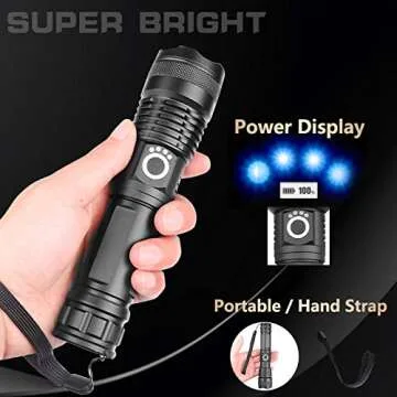 YXQUA LED Flashlights, 10000 Lumen Super Bright Tactical Flashlight, Rechargeable Flash Light, 5 Modes Zoomable Waterproof Flash Lights for Emergency, Camping, Hiking, Outdoor, Home