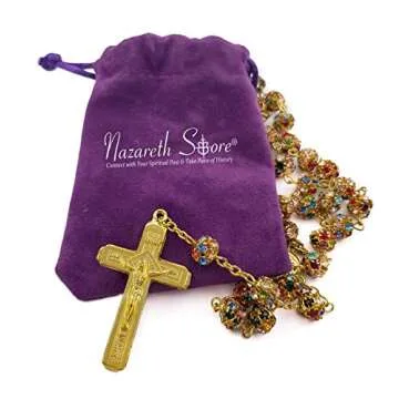 Nazareth Store Gold Plated Rosary with Colorful Beads