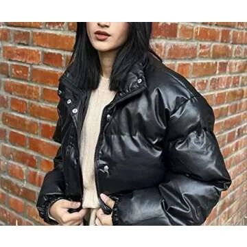 PEHMEA Women's Faux Leather Puffer Jacket for Winter