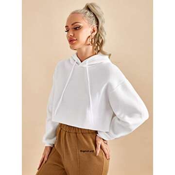 Milumia Women Long Sleeve Hoodie Crop Top Joggers Solid Drawstring Hooded Sweatshirt White Small