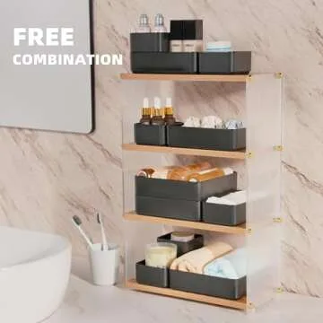 CHANCETSUI 11-Piece Stackable Drawer Organizer Set, Multi-size Desk Drawer Organizer Trays Vanity Storage Bins for Storing Makeup, Stationery, Utensils in Bathroom Dresser, Office and Kitchen