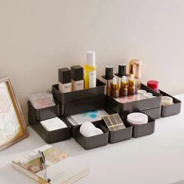 CHANCETSUI 11-Piece Stackable Drawer Organizer Set, Multi-size Desk Drawer Organizer Trays Vanity Storage Bins for Storing Makeup, Stationery, Utensils in Bathroom Dresser, Office and Kitchen