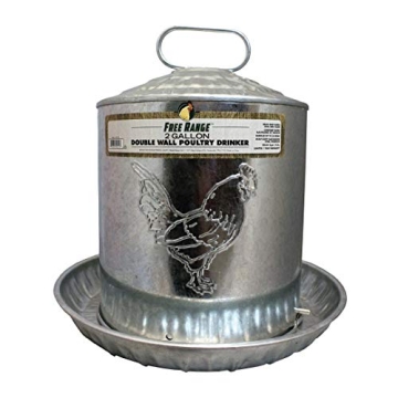 Harris Farms Chicken Waterer - Galvanized Steel - Double Wall Poultry Drinker - 2 Gallon