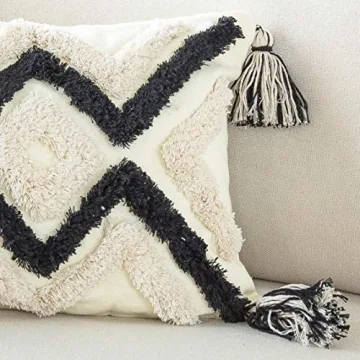 Boho Lumbar Throw Pillow Cover with Tassels for Home Decor