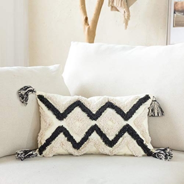 Boho Lumbar Throw Pillow Cover with Tassels for Home Decor