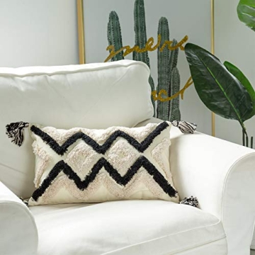 Boho Lumbar Throw Pillow Cover with Tassels for Home Decor