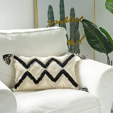 Boho Lumbar Throw Pillow Cover with Tassels for Home Decor