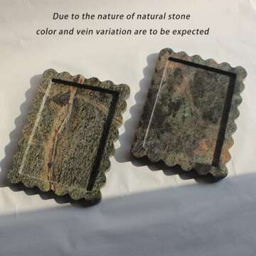 Natural Luxury Scalloped Marble Tray 10.8"x8", Green Rectangle Vanity Tray for Bathroom Kitchen Coun...