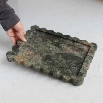 Natural Luxury Scalloped Marble Tray 10.8"x8", Green Rectangle Vanity Tray for Bathroom Kitchen Counter, Decorative Tray for Dresser Home Decor