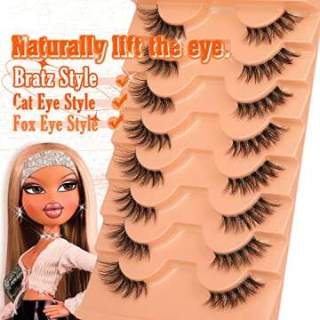 Half Lashes Natural Look with Clear Band - ALPHONSE Cat Eye Fluffy Wispy Lashes Pack