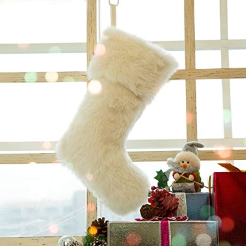 Glitzhome 21" L White Plush Christmas Stocking with Handmade Design for Festive Decor