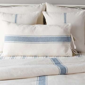 Grain Sack Stripe Colonial Blue and Cream 15" x 27" Lumbar Pillow Cover by Raghu