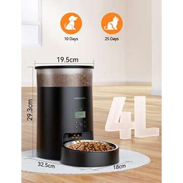 Meowant Automatic Cat Feeder, 6L Cat Food Dispenser with Desiccant Bag, Timed Feeder with Stainless-Steel Bowl, Up to 9 Portions, 4 Meals Per Day, Dual Power Supply