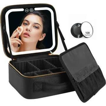 LED Travel Makeup Bag with Mirror & Color Settings