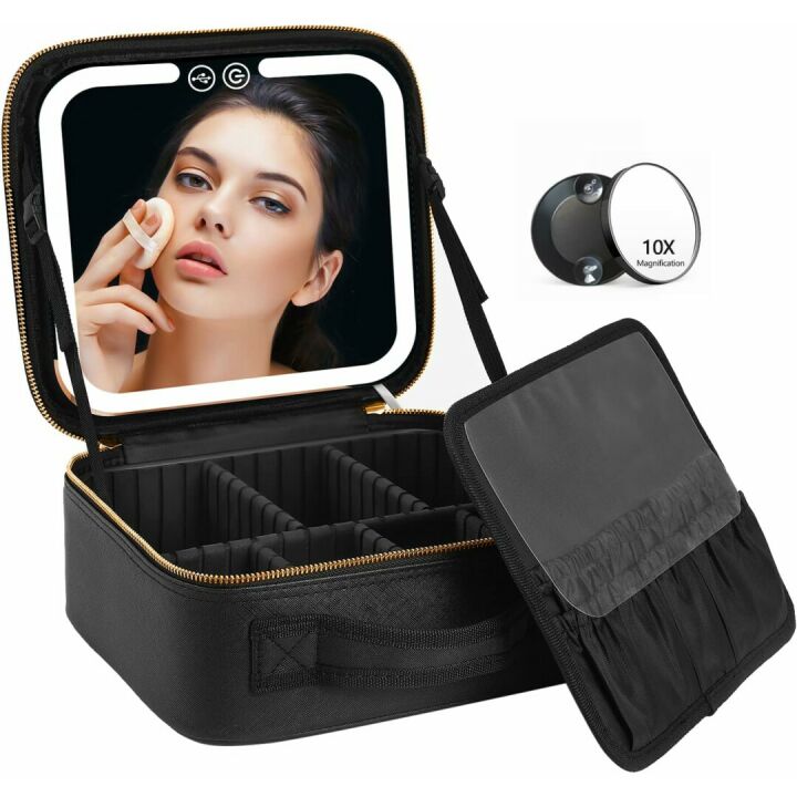 LED Travel Makeup Bag with Mirror & Color Settings