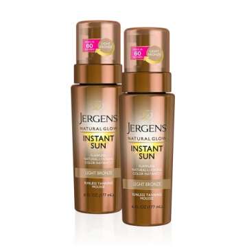 Jergens Natural Glow Instant Sun Body Mousse, Self Tanner for Deep Bronze Tan, Sunless Tanning Body ...