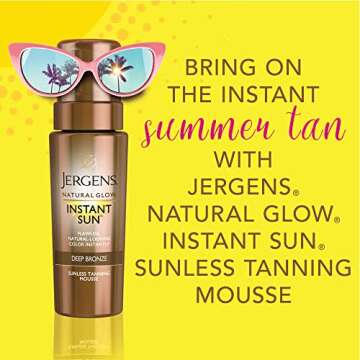 Jergens Natural Glow Instant Sun Body Mousse, Self Tanner for Deep Bronze Tan, Sunless Tanning Body Bronzer for Natural Looking Color Instantly, 6 Oz, Pack of 2