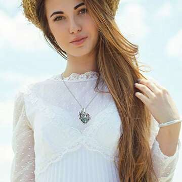 Maromalife Essential Oil Necklace for Women, Lava Stone Diffuser Necklace with 7 Lava Stone, Love He...