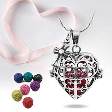 Maromalife Essential Oil Necklace for Women, Lava Stone Diffuser Necklace with 7 Lava Stone, Love Heart Pendant Aromatherapy Necklace with 24 Inches Chain, Birthday, for Mom, Women