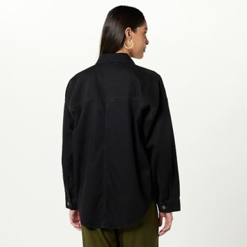 The Drop Women's Pilar Long Denim Shirt Jacket, Washed Black, S